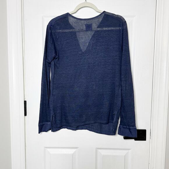 120% Lino Linen Navy Blue Top Womens Long Sleeve Lagenlook NO SIZE TAG READ‎ - Picture 2 of 3